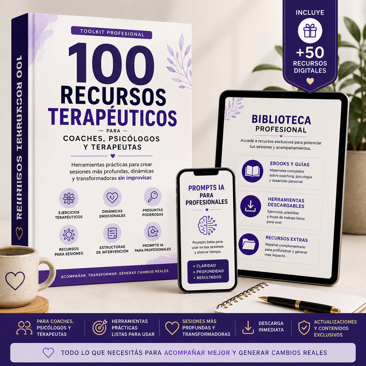 100 Recursos Terapéuticos +50 Recursos Digitales para Coaches, Psicólogos y Terapeutas